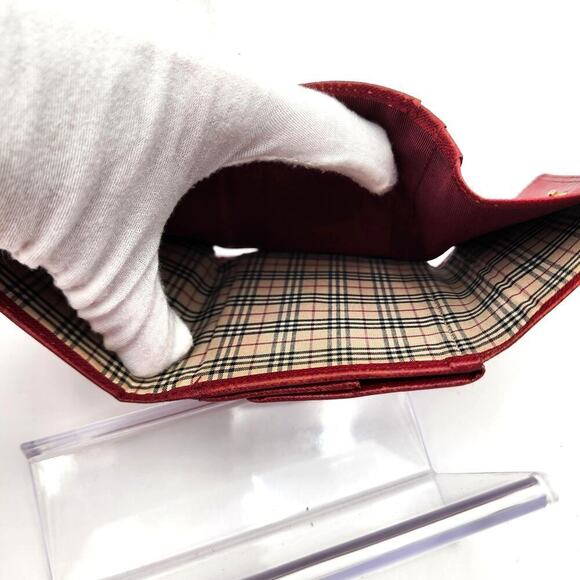 BURBERRY Compact Red Cross Grain Leather Tri-Fold Wallet - Picture 11 of 12
